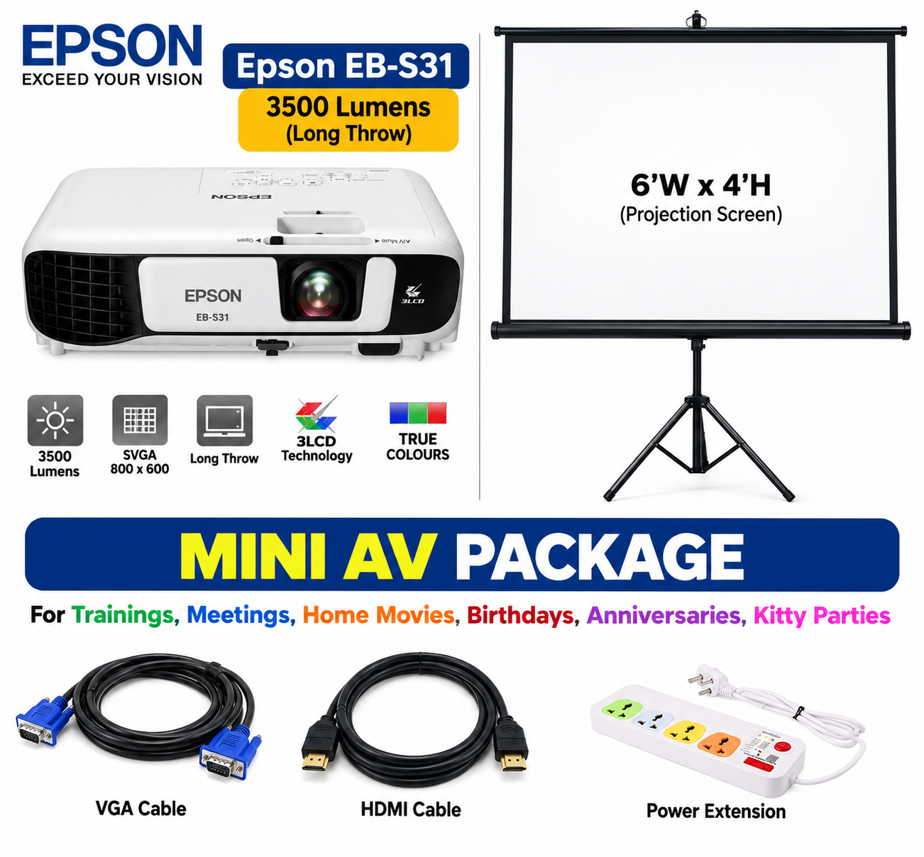 Projector & 6x4 Screen — Projectors & Screens rental in Bangalore