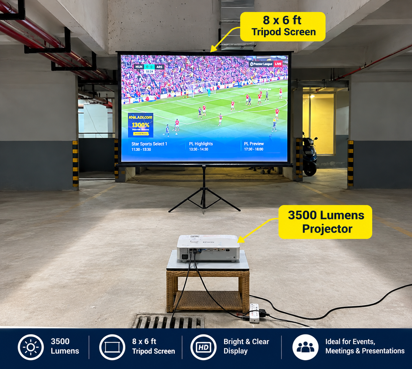 Projector & 8x6 Large Screen — Projectors & Screens rental in Bangalore
